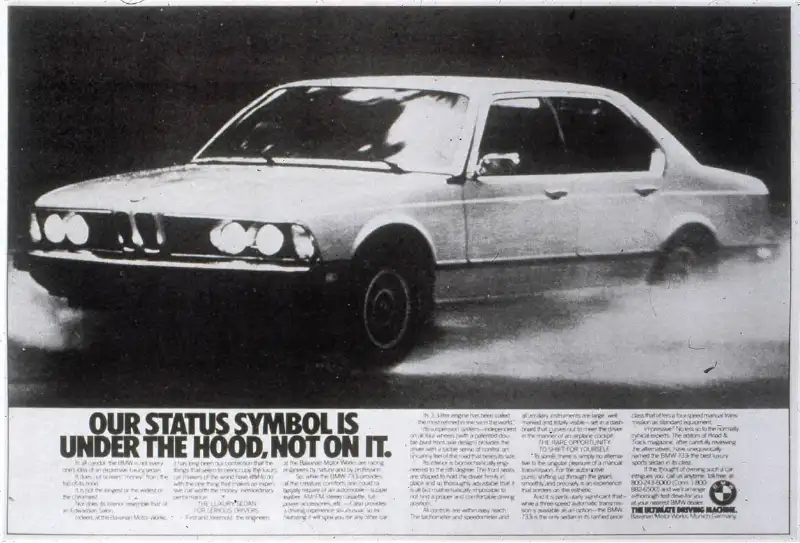 Vintage auto ad: BMW Our Status Symbol in Under the Hood, Not on it. Vintage auto ad: BMW Our Status Symbol in Under the Hood, Not on it.